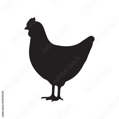 Black Hen Silhouette Isolated on White Background