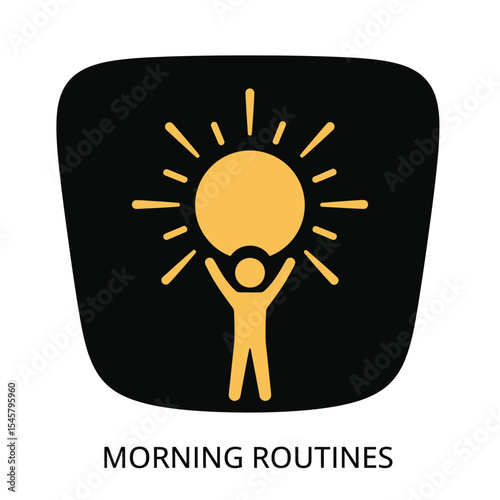 Gold Figure Lifting Yellow Sun Black Background person
