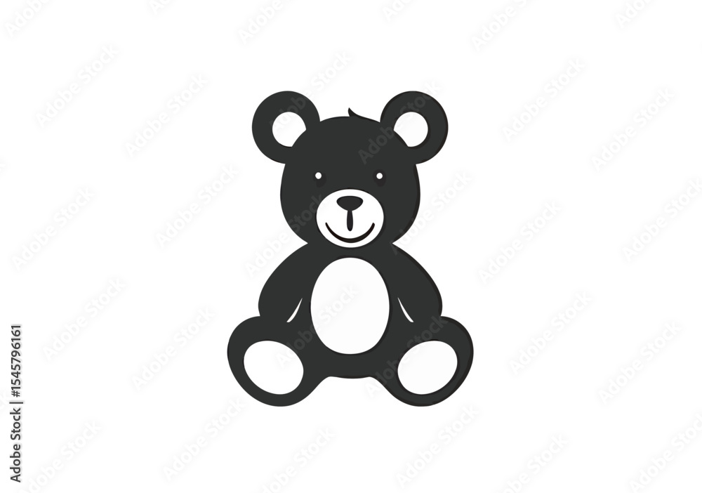 Obraz premium Cute black bear toy illustration on a minimalistic white background.