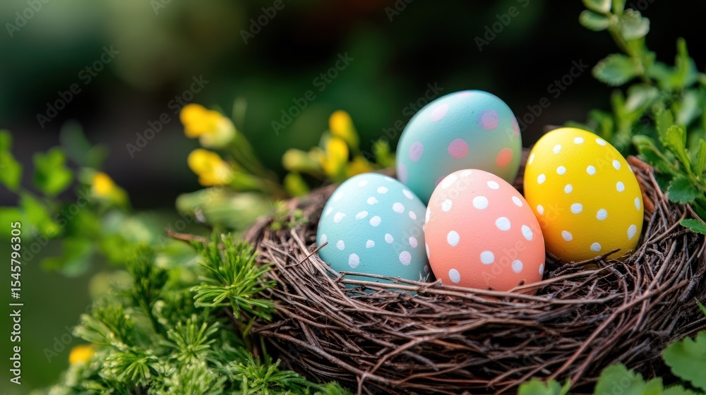 Obraz premium Colorful Easter eggs in a nest