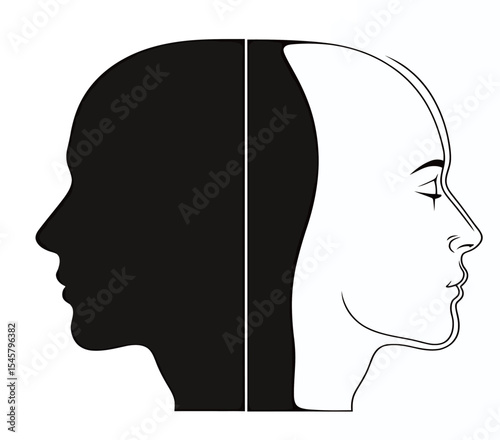 Silhouette artwork depicting a profile of a man and a woman in contrasting colors.