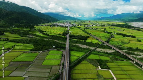 Aerial view of Beautiful rice fields, Guanshan  Township, Taiwan