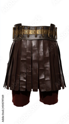 Isolated Roman Legionary Leather Pteruges Skirt with Brass Belt on White Background