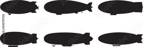 Airship Vector Illustration Set Depicting Aviation and Transportation