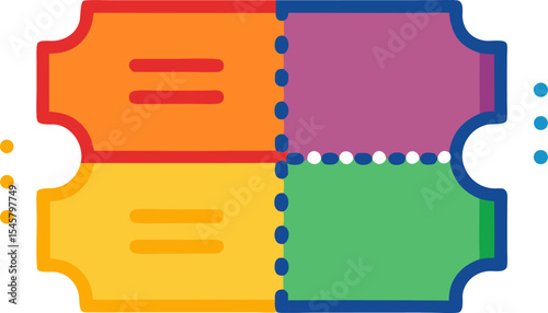 Coupon template vector, colourful tickets and dashed lines with white background.