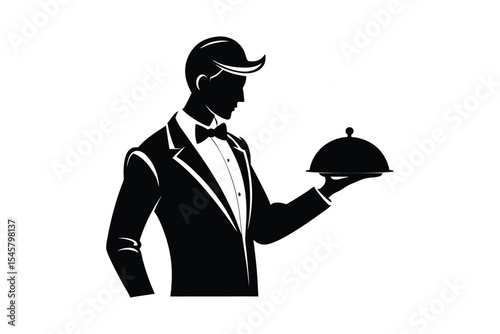 silhouette of a man with a tray
