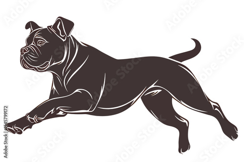 A dynamic illustration of a dog leaping gracefully in mid-air.