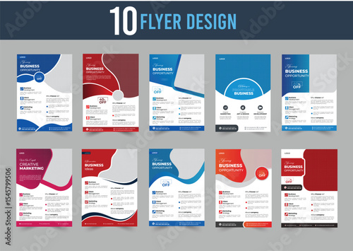 Ten modern and professional flyer designs featuring business opportunities and marketing themes