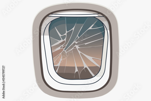 Shattered Airplane Window, Illustrative Design, Warm Tones, for Safety Awareness Campaigns