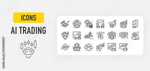 Ai trading web icons in line style. Artificial Intelligence, Analysis, Stocks, Trade, Graph, Market, Copy Trade, Robot collection. Vector illustration.