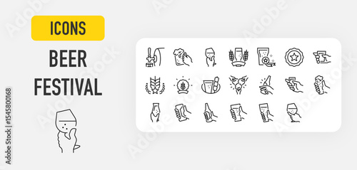 Beer festival web icons in line style. Drink, Wheat, Award, Star, Alcohol, Party, Glass, Beer collection. Vector illustration.