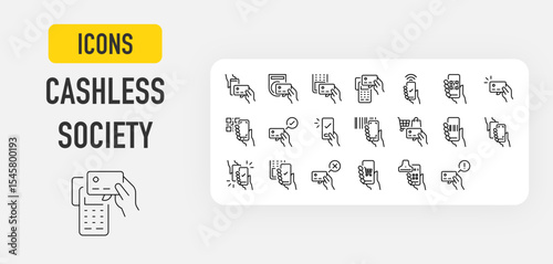 Cashless society Scan, Card, Pay, Paying, Technology, Mobile, Shopping, Caution collection. Vector illustration.