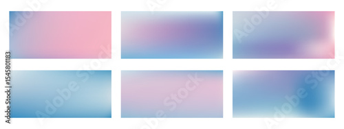 Set of 6 abstract mesh backgrounds with blue and pink gradients. Includes light pastel tones and soft transitions. Suitable for use in modern graphic and web design.