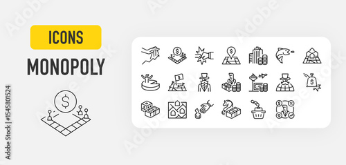 Monopoly web icons in line style. Antitrust, Finance, Location, Business, Money, Travel, Game, World, Partnership, Market collection. Vector illustration.