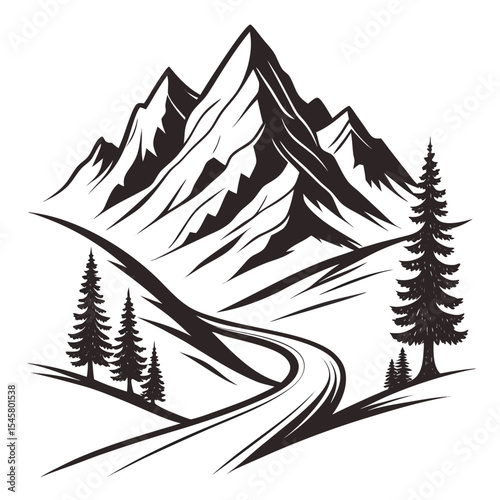 Stylized mountain range landscape illustration vector graphic design