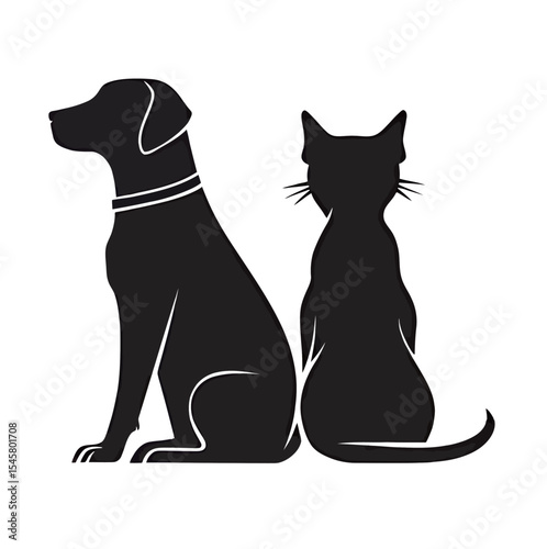 Silhouette of a dog and cat sitting side by side in a friendly pose.