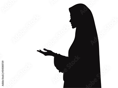 Silhouette of a woman in a hijab gracefully extending her hand.
