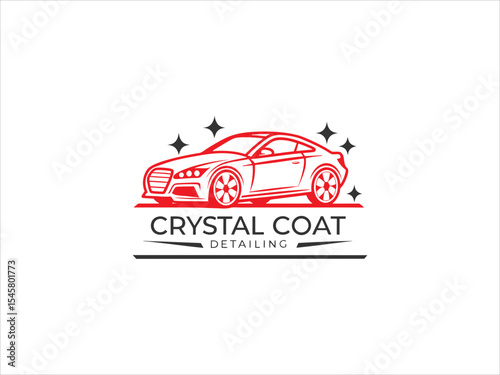 Red Line Art Car Logo Crystal Coat Detailing White Background V E C T O R car detailing logo auto detailing