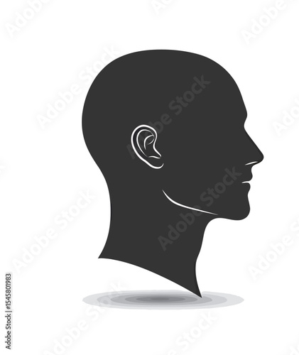 Silhouette of a male profile on a minimalistic white background.