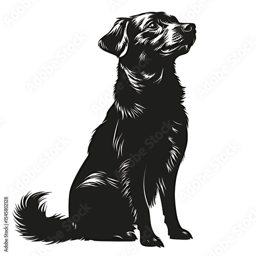 Artistic depiction of a black dog in a side profile silhouette.