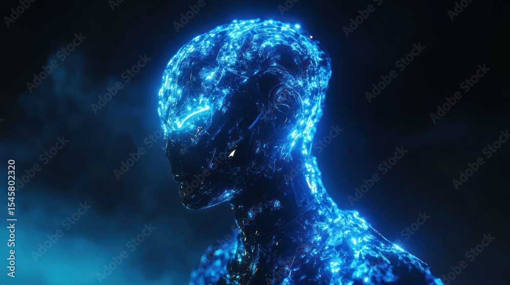 Naklejka premium Glowing futuristic humanoid head