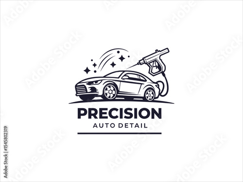 Dark Blue V E C T O R Car Detailing Logo Precision Auto Detail Spraying Car Clean Shiny Stars auto detailing