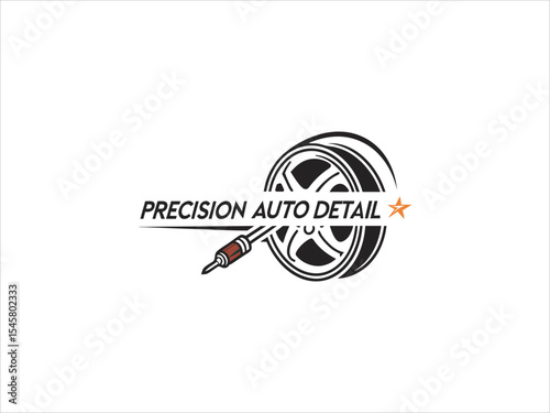 Precision Auto Detail Logo Design Black Wheel Screwdriver Orange Star V E C T O R vector