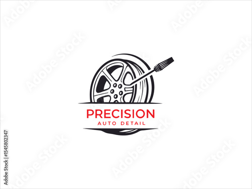 Precision Auto Detail V E C T O R logo design black and red car wheel cleaning detail VECTOR