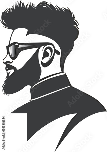 Stylish man with a beard and sunglasses, showcasing a modern haircut.