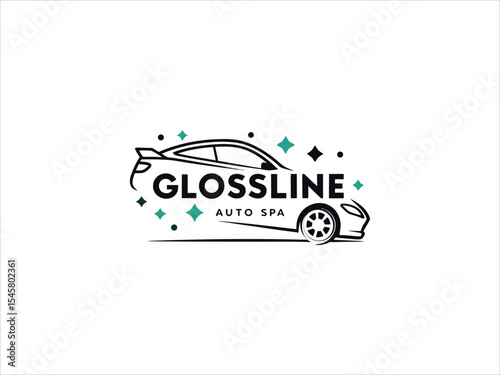 Glossline Auto Spa Logo V E C T O R Black Outline Car Teal Accents White Background vector