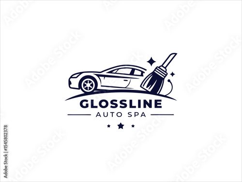 Glossline Auto Spa Logo Design Dark Blue Car Cleaning Brush V E C T O R Illustration car wash car detailing
