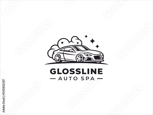 Glossline Auto Spa Logo V E C T O R black and white car design clean sparkle cloud illustration car wash