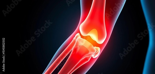 Elbow joint with inflamed, swollen area, red skin, depicting arthrosis or bursitis,   vector art,  health