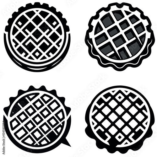 Four Round Waffle Illustration Icons with Unique Designs and Patterns on a White Background