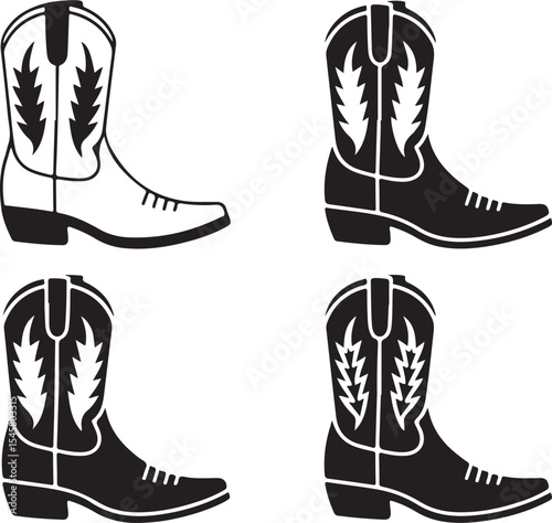 Cowboy boot silhouette set featuring western footwear styles with decorative stitching