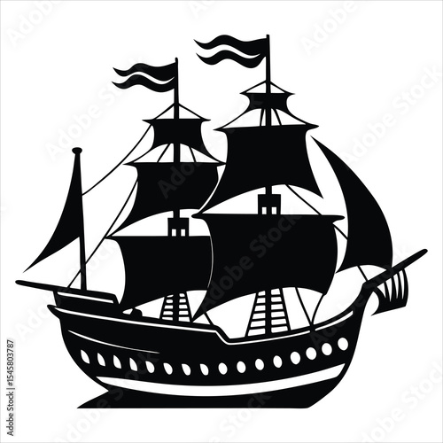 ship silhouette, silhouette ship victor, Black Silhouette of a Classic Sailing Ship on Wavy Seas, A cruise ship silhouette white background, 