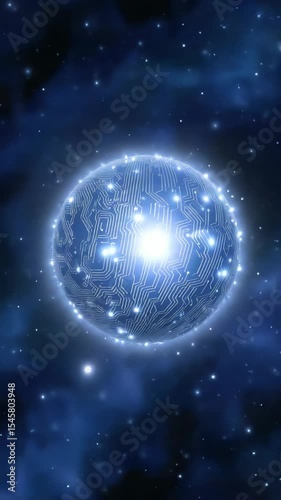 Glowing Orb Surrounded by Sparkling Stars in a Deep Blue Cosmic Background Evoking Space Wonder