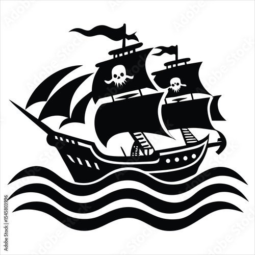ship silhouette, silhouette ship victor, Black Silhouette of a Classic Sailing Ship on Wavy Seas, A cruise ship silhouette white background, 