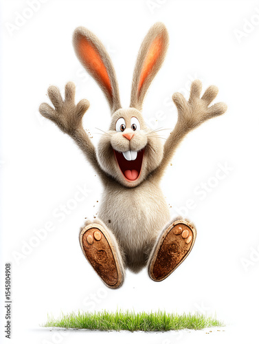 hand-drawn watercolor illustration of cute cartoon rabbit with jump,watercolor of animal on white paper background
