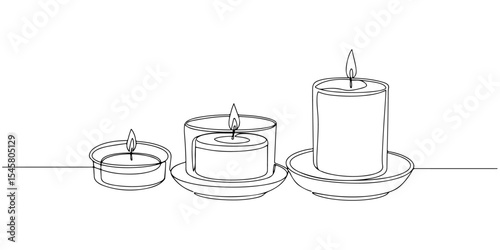 Continuous one line drawing of aromatherapy candle in a container, depicting relaxation and atmosphere, line art style vector illustration.