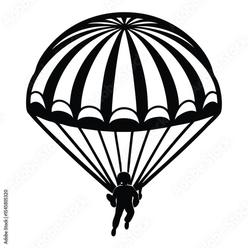 skydiver silhouette, Skydiver parachuting silhouette vector illustration, Paragliding Parachute black clipart isolated on a white background