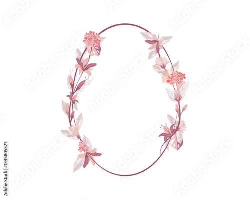 scorpion grasses flower and foliage in oval frame on background