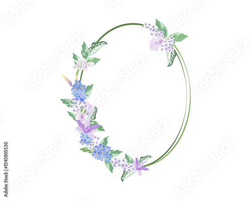 Decorative floral frame with tiny flower isolated on white background