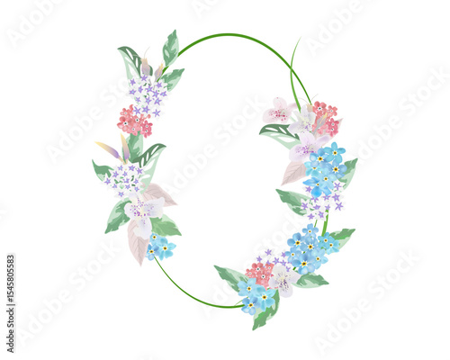 Decorative floral frame with tiny flower isolated on white background
