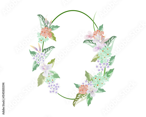 ornamental flower frame with foliage isolated on white background