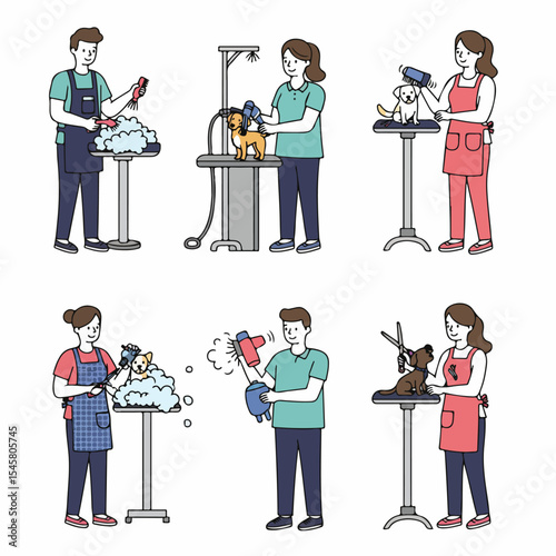 Dog Grooming Process Illustrations