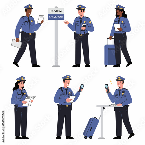 Customs Officers Vector Illustrations Set