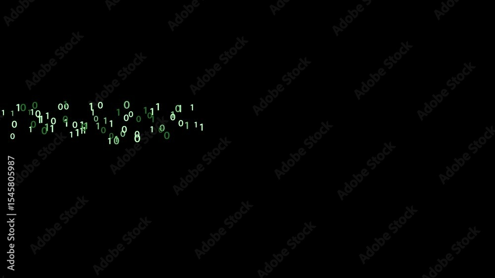 Line of binary numbers advancing rapidly from left to right randomly