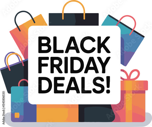 Black Friday Deals with Shopping Bags and Gift Boxes Illustration

