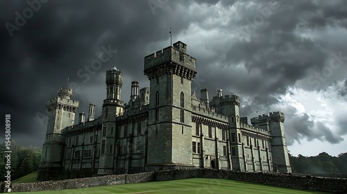 Medieval castle standing tall against a cloudy sky cinematic historical grandeur